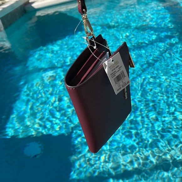 Michael Kors Jet Set Travel Large Double Zip Wristlet Wallet Merlot Leather - Picture 7 of 16